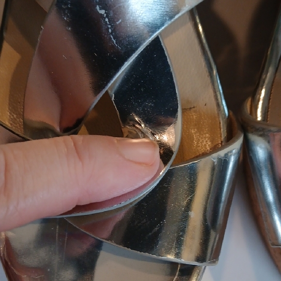 ✨ Jimmy Choo Atia Metallic Silver Leather Platform Wedge Sandals Size 38.5 - Picture 8 of 13